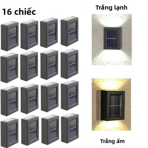 Đèn LED Năng Lượng Mặt Trời Hình Vuông Màu Đen Ấm Áp Chùm Tia Kép Ngoài Trời Sân Vườn Sân Ban Công Hàng Rào Trang Trí Chiếu Sáng Tự Chứa IP65 ABS