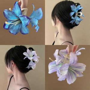 Super Fairy Emulational Lily ดอกไม้ผม Claw คลิปสําหรับผู้หญิง Mori สาวสไตล์อะคริลิค Shark คลิป Travel Party อุปกรณ์เสริมใหม่