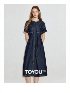 Toyouth | Đầm Denim cổ tròn phong cách đồ công sở mùa xuân