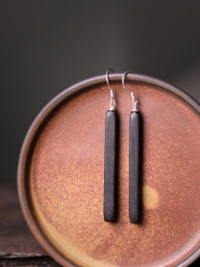 Handmade Long Rectangle Black Ebony Simple Earrings Elegant Women's Long Style Ear Jewelry Retro Wood Fresh Design Fashionable Accessories