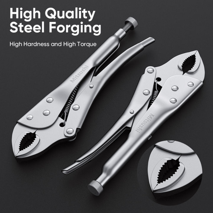 Jeanoko 2-Pack Locking Pliers – Straight Jaw Ground Mouth Clamp, High Carbon Steel, Knurled Screw Adjustment, Labor-Saving Design