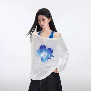 BAIDAIFEI | White Off-Shoulder Thin See-through Long-sleeved UV Protection Blouse