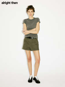 Alright Then Retro Tri-Color Heavyweight Cotton Workwear Shorts with Large Pockets Washed Natural Waist Straight Leg Pants