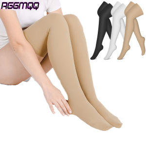 20-30mmHg Thigh High Compression Socks - for Nurses Running Travel Swelling - Silicone Grip Stockings (1 Pair) - Men & Women