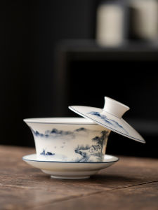 Extra Large Eight Treasure Tea Ceramic Bowl Three-Piece Cover Cup Set Hand-Painted Retro Style for Home Use in Lan Zhou Ning Xia