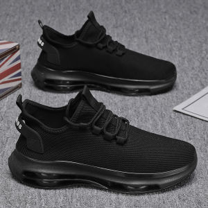 Black Mens Casual Shoes Breathable Thin Mesh Thick Bottom Trendy Sports Versatile Lightweight Soft Bottom Work Shoes