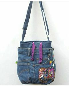 Tas Selempang Serut Model Celana Jeans Motif Payet Gajah