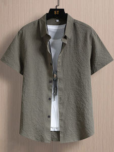 เสื้อเชิ้ตแขนสั้นผ้าไหมน้ำแข็งสำหรับผู้ชาย ทรงหลวม ทรงลำลอง สำหรับฤดูร้อน แห้งเร็ว เสื้อคลุมกันหนาวแบบบาง เสื้อผ้าเยาวชน