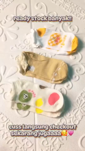 PGMKS135 Kaos Kaki Wanita Ankle Socks Kaos Kaki Pendek Semata Kaki Motif Bear Cherry