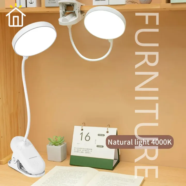 โคมไฟตั้งโต๊ะ ⚡FT⚡Table Lamp USB Rechargeable Desk Lamp With Clip Bed Reading Book Night Light LED Touch 3 Modes Dimming Eye Protection Light