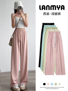 Pink High Waist Draped Straight Leg Pants Womens Autumn New Style Casual Trousers Korean Version Pocket Design Polyester Fiber