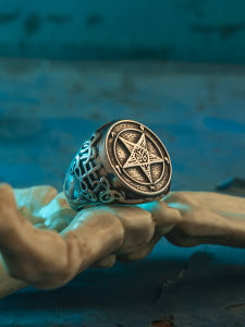 Gothic Style Inverted Pentagram Ring Mens Large Size Titanium Steel Fashion Jewelry Dark Theme Night Works Devils Call