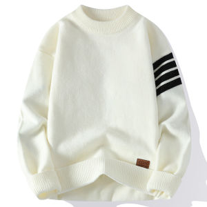 2024ชายฤดูใบไม้ร่วง/ฤดูหนาวใหม่ปีสีแดงลายครึ่งคอหนาถักเสื้อแฟชั่นอินเทรนด์สบายๆ