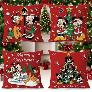 Christmas Mickey and Minnie Pillow Covers Decorative Home Double-sided Print Square Pillow Living Room Decoration Pillowcase