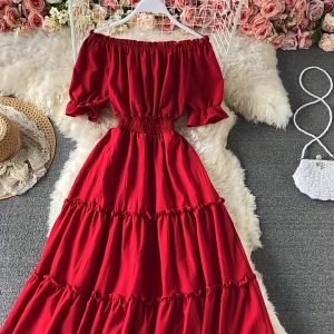 Hàng QC - Đầm Xòe Maxi Trễ Vai Cổ Nơ Eo Chun Siêu Xinh - JMD031941