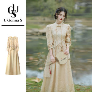 ชุดกี่เพ้ายาว2024แขนยาวเสื้อผ้ากุลสตรีชุดทรงเอแบบดั้งเดิมชุดนักเรียนหรูหราสำหรับโอกาสพิเศษในชีวิตประจำวัน
