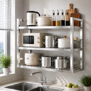 COHF 304 Stainless Steel Wall Mounted Kitchen Rack 3 Tier Heavy Duty Storage Shelf for Microwave Pots Cookware Appliances and Seasoning Bottles