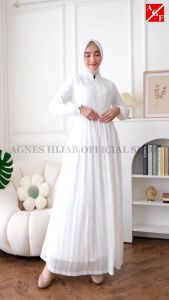 Agnes Hijab - Fujhy Dress Gamis Putih Baju Lebaran 2025 Dress Muslim Wanita Haji Umroh Abaya 840