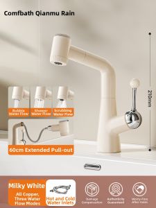 QIANMUYU | Filter Pull Down Cream Style Brass Faucet For Wash Basin