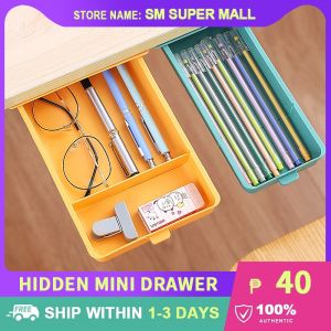 【Creative】Hidden Drawer Under Desk Self Adhesive Storage Box for Pen Holder Self Stick School Stationery Office Case Kitchen Knife Fork Storage Tray Organizer
