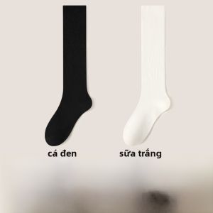 MiiOW | Tất cao cổ bằng cotton thoáng khí cho nữ MiiOW Cat Person Dệt kim dày giữ ấm mùa thu đông màu xám dài đến đầu gối