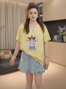 Áo Thun Nữ Tay Ngắn in Họa Tiết Thời Trang Mùa Hè Cỡ Lớn Che Giấu Mỡ Giảm Tuổi Tác Phong Cách Thường Ngày Cổ Tròn Dáng Rộng