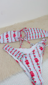 Two Piece Lace-Up Printed Stitching Tube Top Low Waist Bikini Swimsuit Women Swimwear