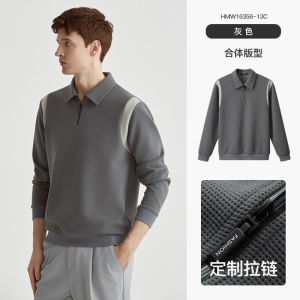 Mens Long Sleeve Polo Shirt Fleece Lined Thickened Collar Autumn Winter Fashion Urban Style Knitted Fabric Casual Sweatshirt