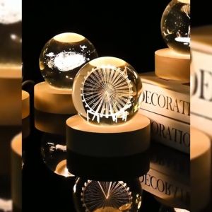 Large 3D Crystal Ball Saturn Night Light WarmWhite Dimmable Switch LED Space Decor Magical Globe Nightlight Kids Bedroom Decor Astronomy Planet Birthday Gift for Teens Boys Girls