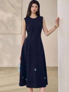 Roey s house | Elegant Business Deep Blue Wide Swing Sleeveless Midi Dress
