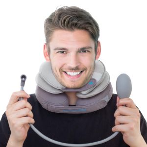 Tech Love อุปกรณ์ดึงคอเพื่อบรรเทาอาการปวด เครื่องยืดคอแบบพองลมรุ่นอัพเกรด อุปกรณ์พยุงคอแบบปรับได้พร้อมปั๊มลมแบบถอดได้ อุปกรณ์ดึงคอสำหรับใช้ที่บ้านหรือระหว่างการเดินทาง