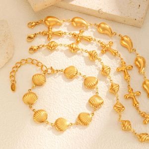 Kemstone Ocean Wave สร้อยข้อมือ Link สังข์สแตนเลสของขวัญเครื่องประดับสำหรับเดินชายหาดฤดูร้อนสำหรับผู้หญิง