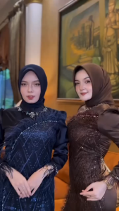 Lesty Dress Brokat Mewah Payet Bulu Premium Long Dress Hijab Elegan Acara Formal  Kondangan
