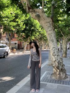 Cloud Mist Pants AL*O Sand Wash Matte Fabric Comfortable to Wear Straight Leg High Waist Wide Leg Loose Fit Ladies Casual Pants