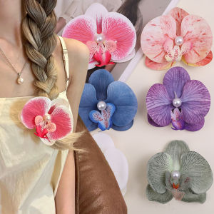 Sweet Phalaenopsis Flower Hairpin Women Girls Korean Bohemia Headdress Barrettes Cloth Floral Pearl Hair Clip Bridal Headwears
