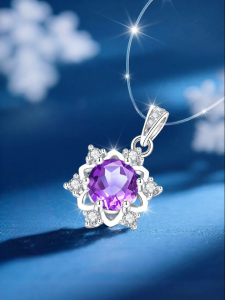 East Beauty | Invisible Fishline 999 Sterling Silver Natural Amethyst Pendant