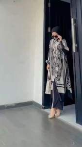 One Set Tunik Motif Kekinian Bahan Rayon Premium Adem Poll Nyerep Keringat Busui Frindly