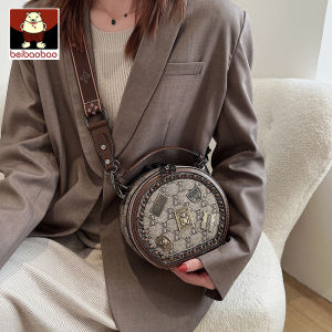 Trendy Bear Emblem Printed Crossbody Bag Fashionable Single Shoulder Womens Bag Handheld round Bag Casual Leisure Style