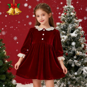 Christmas Party 1-6Yrs Dress Kid Baby Girls Lace Collar Red New Year Princess Dress Kids Baby Girls Dress Children Clothes Dress
