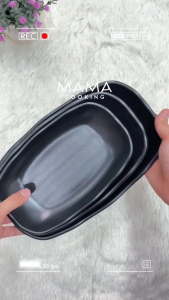 Mama Cooking - จานเกาหลีเมลามีน จานเมลามีน ขนาด 20 22 25 cm จานสี่เหลี่ยมเมลามีน จานข้าว จานแบ่ง จานเรียบ สีดำ