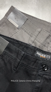 POLICE Celana Chino Panjang Seaweed Cotton Premium Stretch Regular Fit Pria