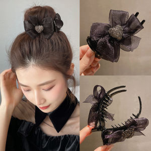 Black Elegant Ponytail Grip Clip Crystal Mesh Flower High Ponytail Hair Clip Hair Accessories