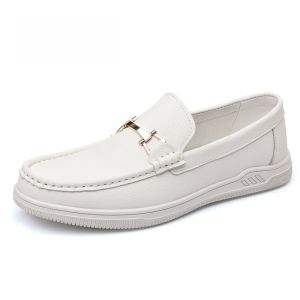 Large Size Mens Casual Leather Shoes Driving Comfortable Soft Bottom One-Step Bean Bean Shoes Business Leisure Rubber Outsole