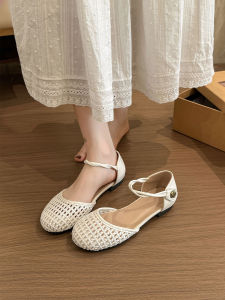 MIFULIAN | French Woven Hollow Toe-Covered Flat Sandals
