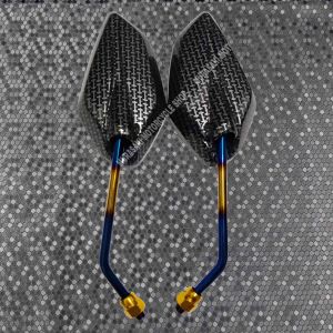 2TONE / TITANIUM CARBON SIDE MIRROR / 3091 LONG STEM / 2PCS UNIVERSAL SIDE MIRROR Y/H/S / BLUE/GOLD/BLUE THAILAND DESIGN