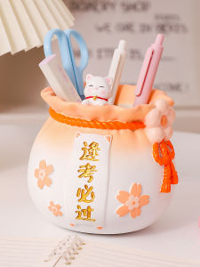 Creative Cat Pen Holder Desktop Decoration Study Motivational Practical Birthday Gift Lucky Charm Resin Craft Storage Organizer