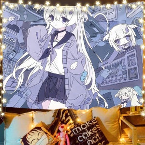 VIKAMA Cartoon Anime Girl Tapestry Sweet-Style Light-Toned Background Cloth Photo Backdrop for Bedrooms and Living Rooms