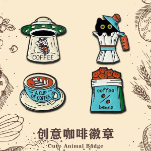 Creative Cat Coffee Design Lapel Pin Black Cat Metal Badge Unique Womens Fashion Accessory Original Design Unbranded Jewelry