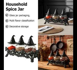 Handcrafted Witchy Hat Apothecary Spice Jars Clear Seasoning Jars 3pcs Frog Spice Jar Set Spice Containers For Salt Pepper
