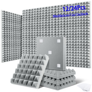 Acoustic Foam Panels 12/24-Pcs Pyramid 6-Tower Design Soundproofing Foam Ideal for Music Studios Noise Reduction & Soundproofing